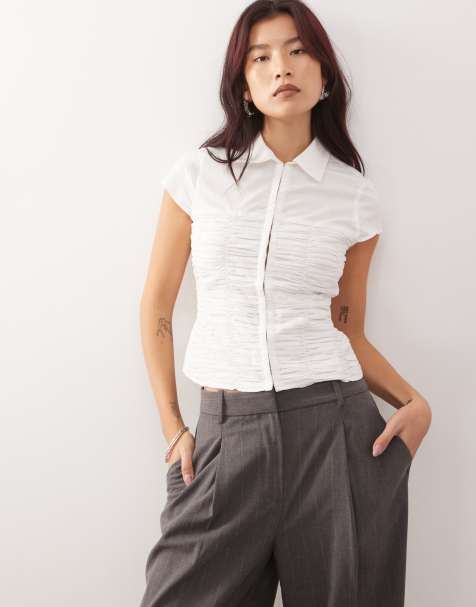 COLLUSION shirred fitted shirt in white - view 1