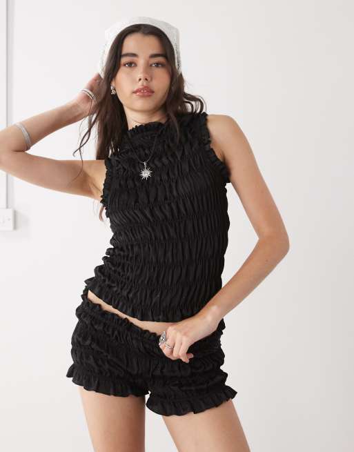 COLLUSION shirred micro shorts co-ord in black