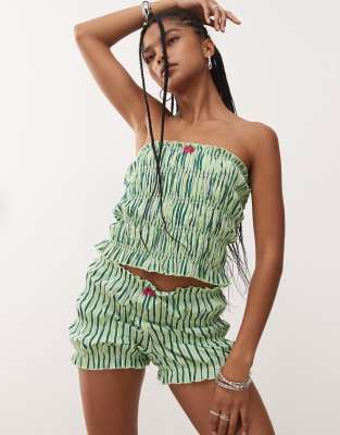 [Collusion] COLLUSION shirred micro shorts in green stripe (Part of a set) L GREEN