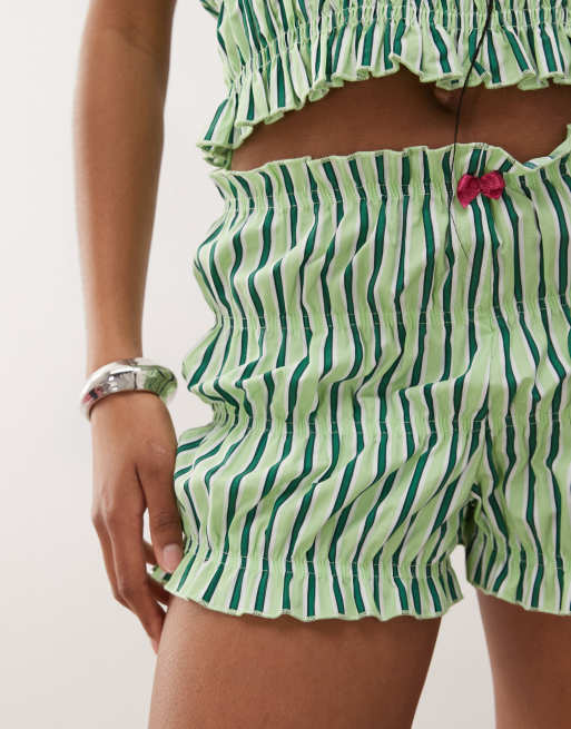 COLLUSION shirred micro shorts in green stripe - part of a set, 3 of 5
