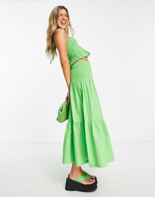 COLLUSION shirred halterneck top and skirt co ord in green  - MGREEN