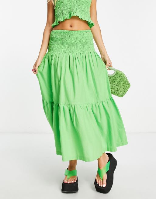 COLLUSION shirred midi skirt co ord in green | ASOS