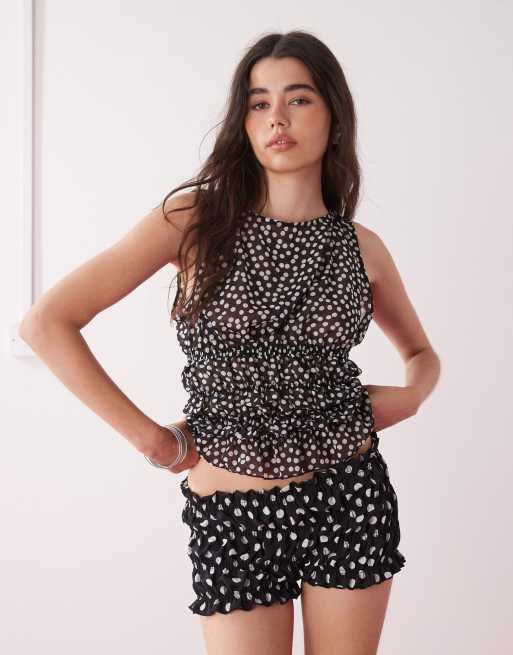 COLLUSION shirred polka dot micro shorts