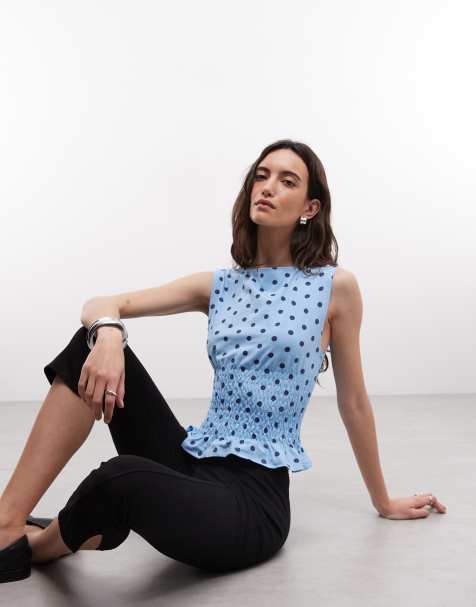COLLUSION shirred slash neck polkadot top - view 1