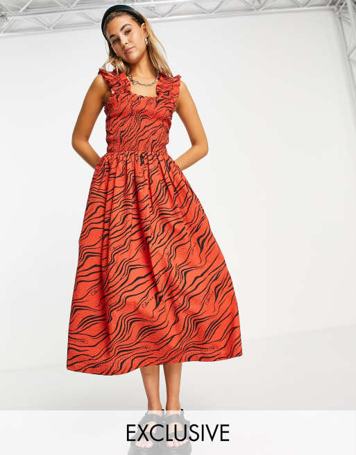 Collusion zebra 2025 shirred midi dress