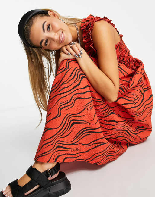 Collusion zebra shop shirred midi dress