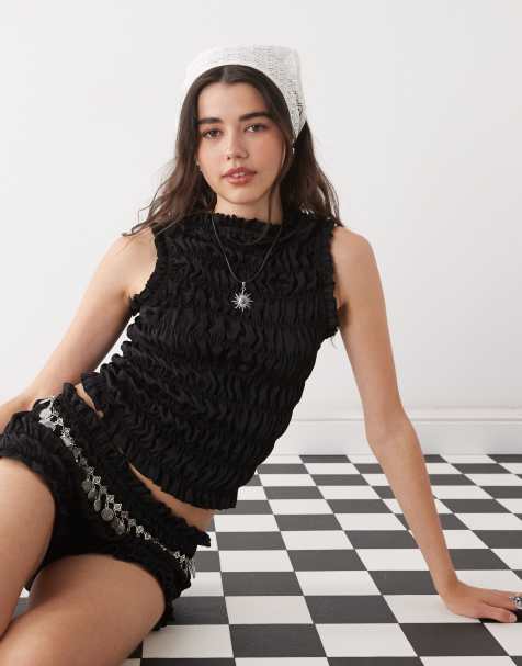 COLLUSION shirred top co-ord in black - view 1