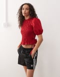 [Collusion] COLLUSION shirred top with lace-up detail at side in red 12 RED