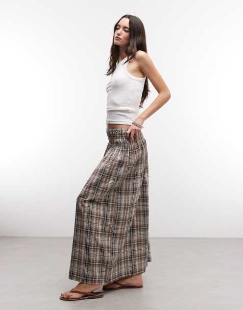 COLLUSION shirred waist band maxi skirt in brown check - view 1