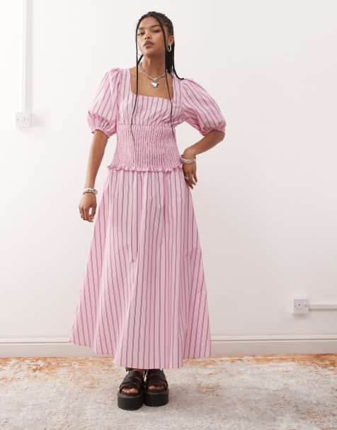 COLLUSION shirred waist maxi dress in pink stripe - view 1