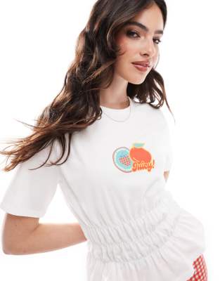 COLLUSION shirred waist t-shirt with fruit print-White