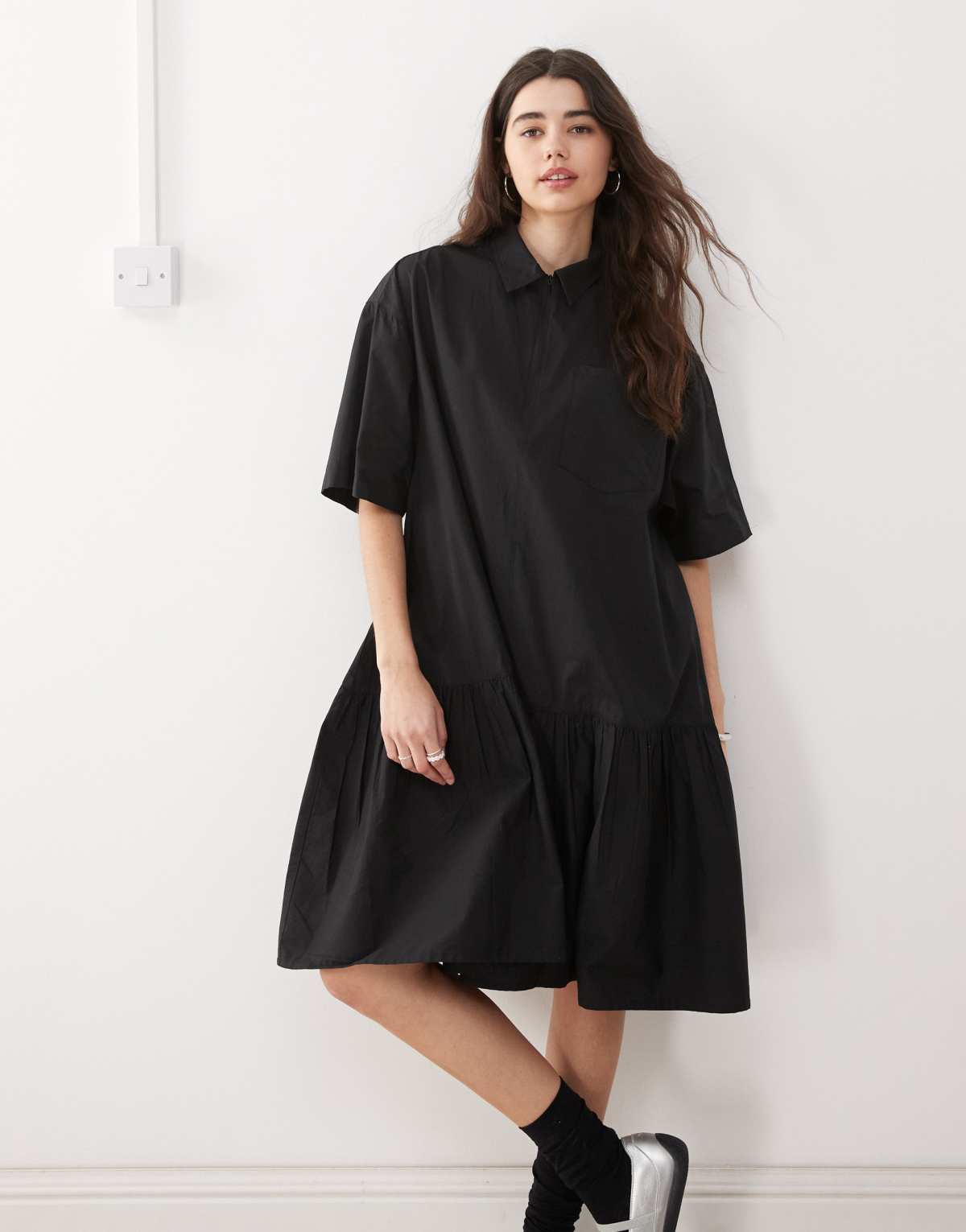 COLLUSION shirt dress in black