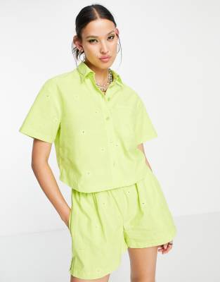 COLLUSION shirt with brodiery co-ord in green - ASOS Price Checker
