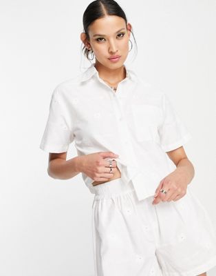 COLLUSION shirt with brodiery co-ord in white