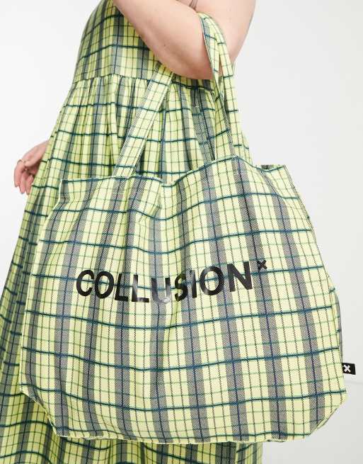 COLLUSION – Shopper aus Twill in gelb kariert