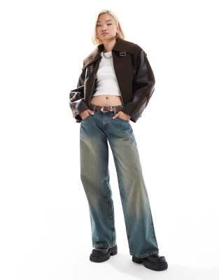 Collusion Short Aviator Jacket In Brown