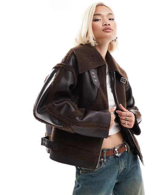 COLLUSION short aviator jacket in brown ASOS