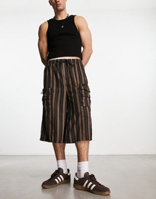 COLLUSION baggy stripe skater short with bungee in brown - ASOS Price Checker