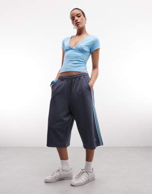 Collusion - Short baggy long en jersey à rayures style sport-Bleu marine