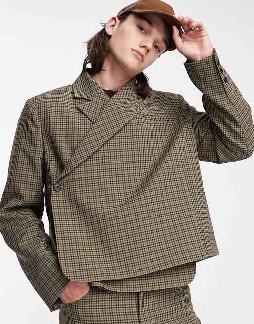 COLLUSION short blazer in brown and khaki check (part of a set)