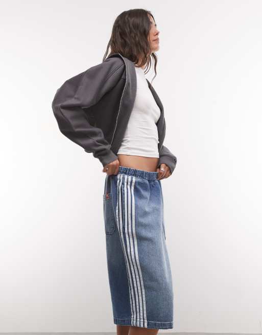 COLLUSION short en jean ample avec détail de bandes latérales en délavage bleu moyen, 2 de 5