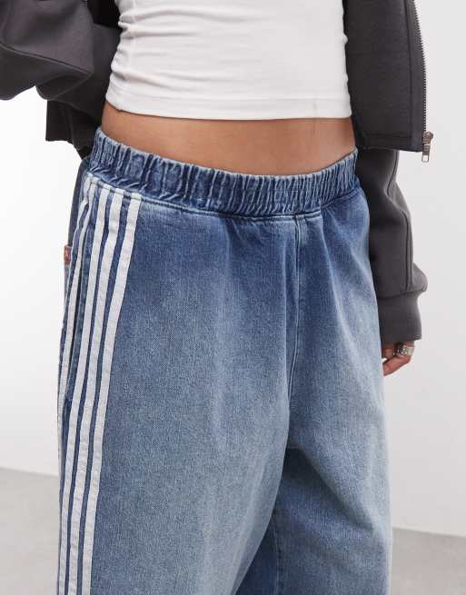 COLLUSION short en jean ample avec détail de bandes latérales en délavage bleu moyen, 3 de 5