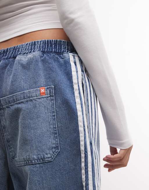 COLLUSION short en jean ample avec détail de bandes latérales en délavage bleu moyen, 4 de 5