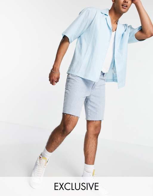 COLLUSION - Short en jean style années 90 - Bleu