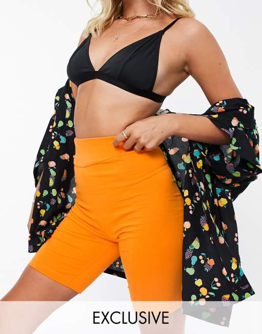 COLLUSION - Short legging griffé d'ensemble à coutures apparentes - Orange
