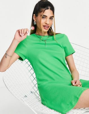 COLLUSION short sleeve babydoll mini dress in green