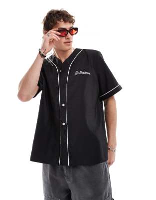 Collusion Short Sleeve Baseball Shirt With Piping Detail In Black