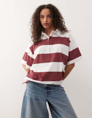 Collusion Short Sleeve Bold Striped Rugby Top