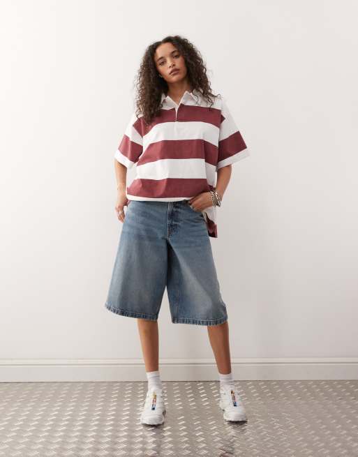 Collusion short sleeve bold striped rugby top in multi