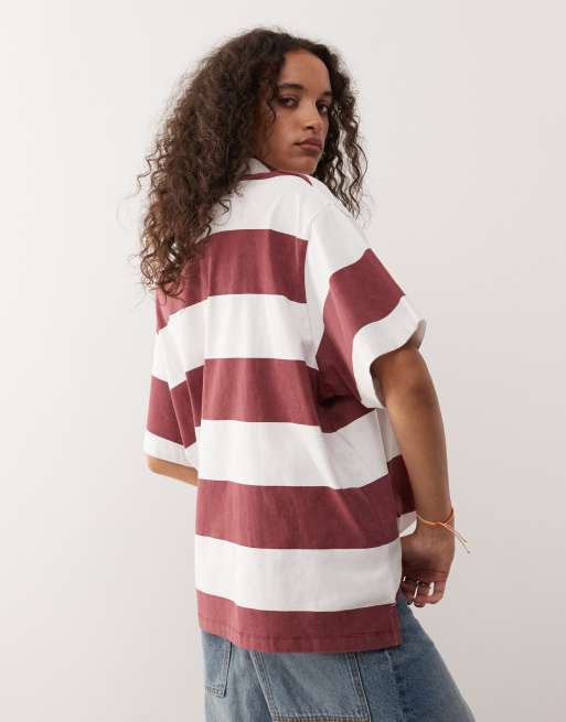 Collusion short sleeve bold striped rugby top in multi