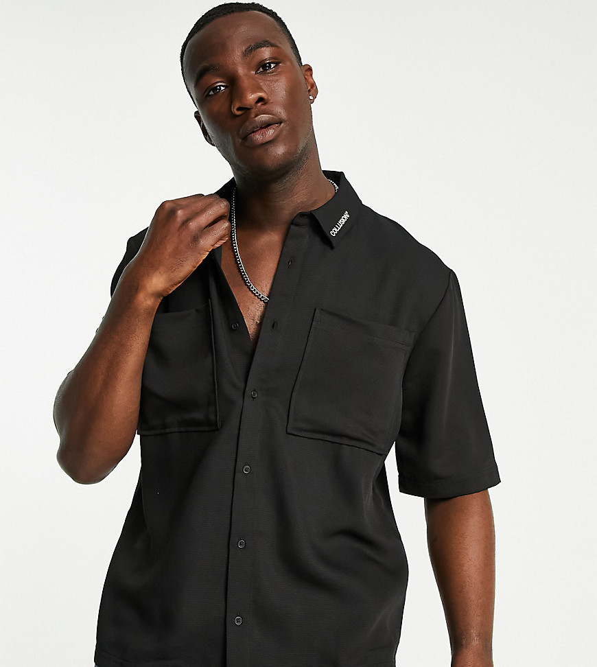 COLLUSION short sleeve boxy shirt co-ord in black