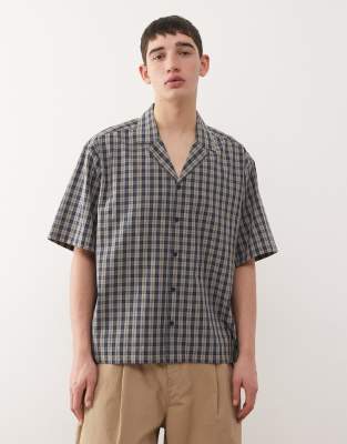 COLLUSION short sleeve boxy shirt in blue -amp gray plaid blue 8690₽