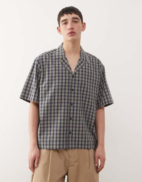COLLUSION short sleeve boxy shirt in blue & gray plaid - view 1