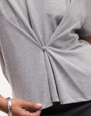 Collusion Short Sleeve Button Front Top In Gray