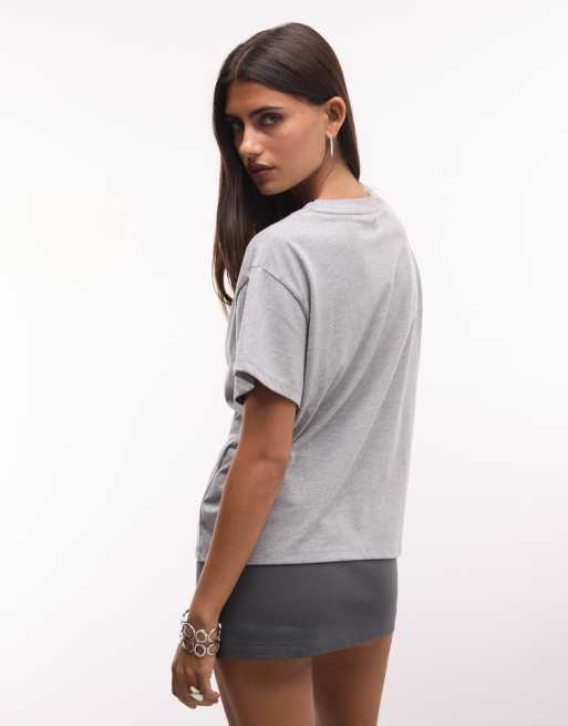 COLLUSION short sleeve button front top in heather gray, 4 of 4