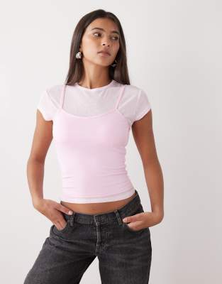 Collusion Short Sleeve Double Layer Tshirt In Pink