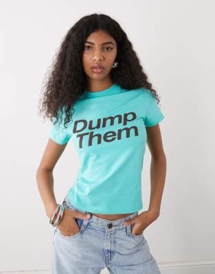 Collusion Short Sleeve Dump Them Relaxed Baby Tee-blue In Green