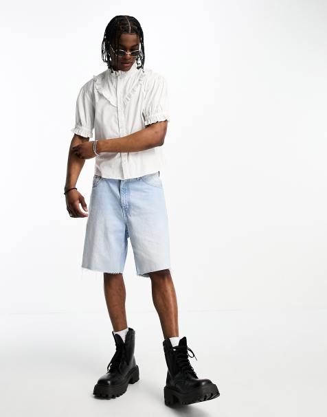 COLLUSION short sleeve frill shirt in white