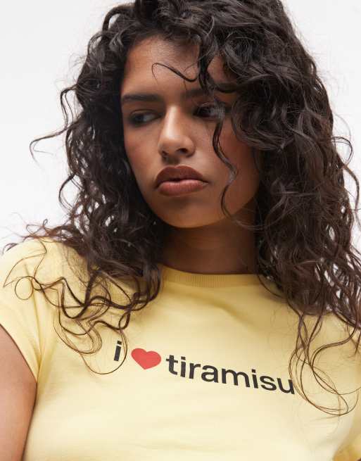 COLLUSION short sleeve i heart tiramisu slogan baby tee in yellow, 3 of 4