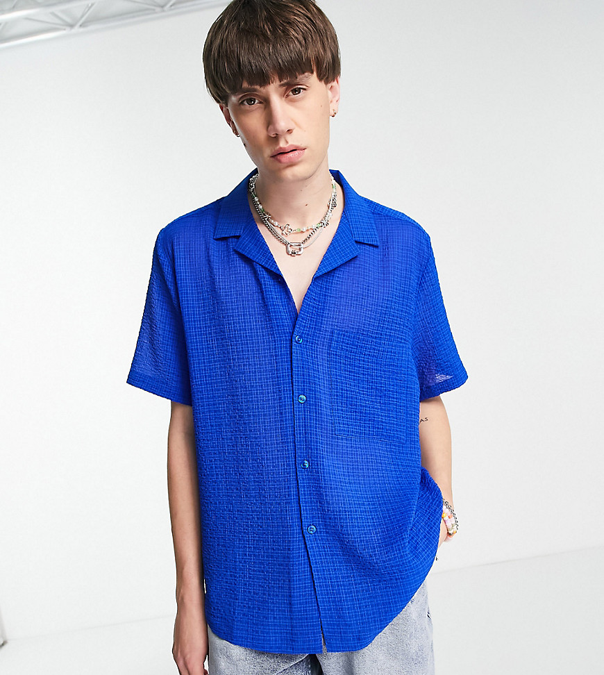 COLLUSION short sleeve light weight summer shirt in bright blue