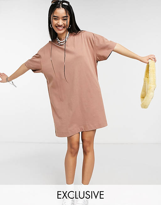 COLLUSION short sleeve mini t-shirt dress in pale brown