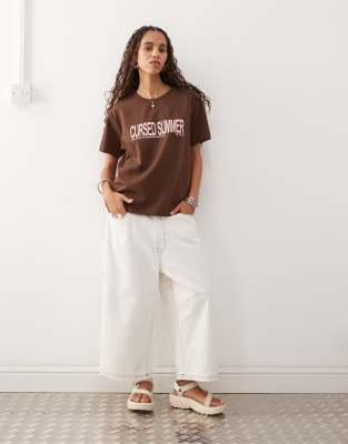 Collusion Short Sleeve Oversized T-shirt With Print In Brown