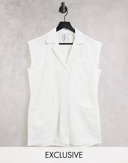 Women COLLUSION short sleeve playsuit in white 
