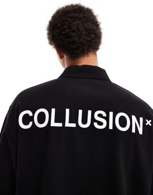 COLLUSION short sleeve polo t-shirt with back print in black