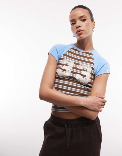 COLLUSION short sleeve raglan sporty tee in blue stripe - view 1