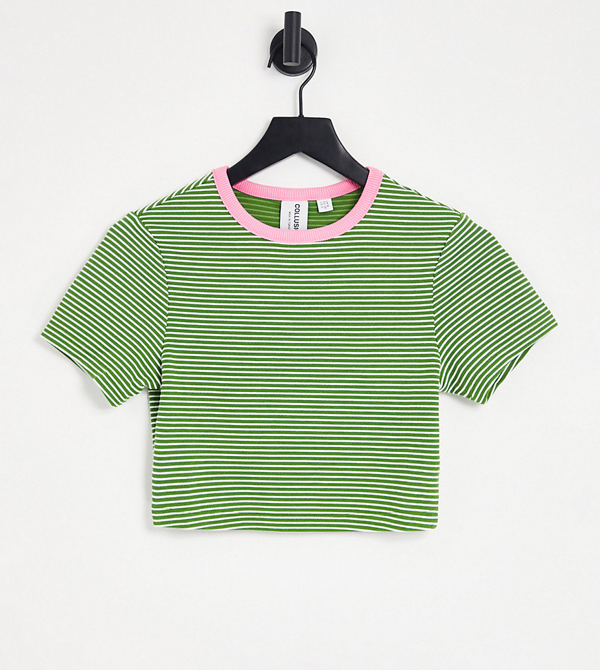COLLUSION short sleeve ringer t-shirt in green stripe